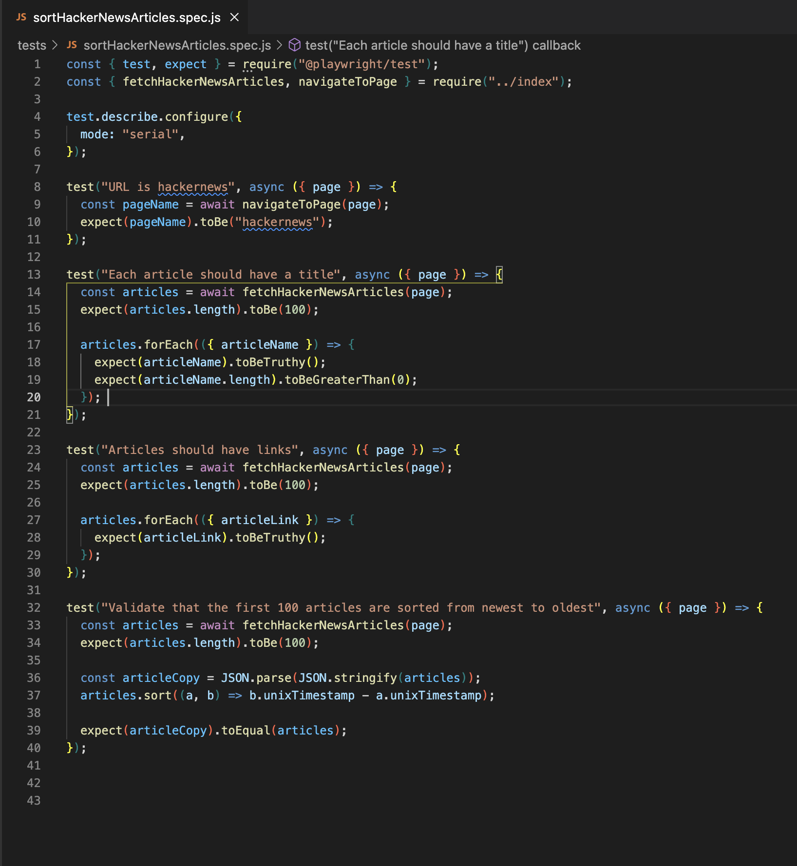 HackerNews Automation Test File